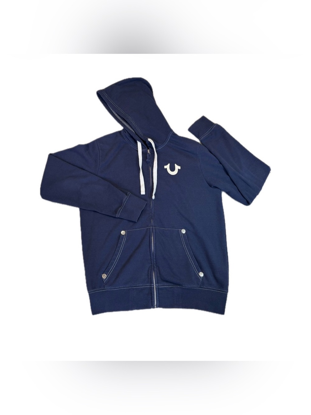 True Religion Buddha World Tour Full Zip Hoodie Navy Blue Mens Size Medium